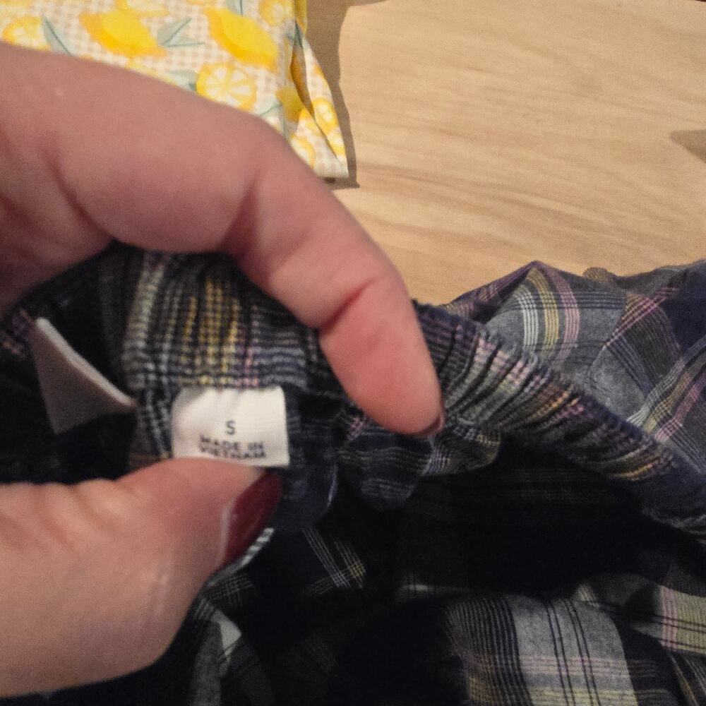 GAP Madras Blue Plaid sz S Dress pockets on off shoulder - Picture 5 of 8